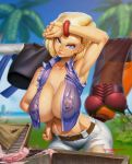 1girl android_18 aqua_eyes blonde_hair breasts dragon_ball dragon_ball_z female female_only hot huge_breasts navel nipples sexy taboolicious wet