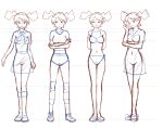  1girl 2ch-tan 2ch.ru bra collarbone dvach-tan looking_at_viewer mascots midriff monochrome navel panties ru-chans short_hair simple_background sketch stomach twintails underwear white_background 