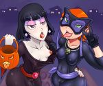 2girls beetlejuice ben_10 big_breasts breasts cameltoe clitoris crossover gwen_tennyson halloween lydia_deetz nipple_piercing nipples piercing pussy tease tongue v yoh-sl