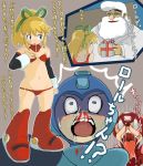  1girl 2boys bad_id bikini blood boots brother_and_sister capcom dr_light gift hiro_(furidam) incest knee_boots mega_man megaman megaman_(character) multiple_boys niimori_hiroshi nintendo nosebleed ponytail rockman rockman_(character) rockman_(classic) rockman_(original) roll_(rockman) rush_(rockman) swimsuit translation_request tsundere 