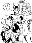 3girls artist_request asian batgirl batman_(series) cassandra_cain dc dc_comics female female_only harley_quinn monochrome multiple_girls poison_ivy