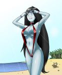  adventure_time armpits beach big_breasts bikini blush breasts deadmoon deadmoon_(kein2002) fangs highres large_breasts long_hair marceline marceline_abadeer sling_bikini sweat swimsuit water 