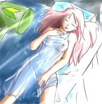  1girl 2ch.ru ban-tan banhammer-tan brown_hair hammer huyase long_hair mascots nipples pubic_hair ru-chans see-through sleeping solo 