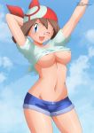 1girl bandana big_breasts blue_eyes blush breasts brown_hair haruka_(pokemon) hat looking_at_viewer may_(pokemon) nintendo pokemon pokemon_(anime) pokemon_(game) pokemon_rse red_bandana short_hair zel-sama