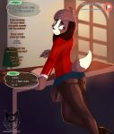 1girl 2019 animal_crossing anthro ass batartcave blush brown_fur bulge canid canine canis clothed clothing crossdressing dialogue digby_(animal_crossing) domestic_dog embarrassed english_text erection footwear fur furry girly high_heels high_res humanoid_penis legwear looking_back male male_only mammal nintendo pantyhose penis shoes skirt speech_bubble standing text url video_games