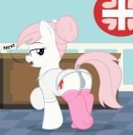 1girl an-tonio ass clothed cutie_mark earth_pony english_text female friendship_is_magic looking_back my_little_pony no_panties nurse_redheart nurse_redheart_(mlp) pony pussy stockings tail