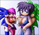 1girl 2_girls amber_eyes anthro areola big_breasts blue_eyes blue_fur blue_hair breast_fondling breast_grab breasts brother brother_and_sister closed_eyes clothing drooling ear_piercing erect_nipples eulipotyphlan fingering fingering_partner fondling fur furry green_eyes green_hair group hair hand_in_panties hand_in_underwear hand_on_breast hedgehog huge_breasts incest knownvortex large_breasts male male/female mammal manic_the_hedgehog mature_female milf mother_and_son nipples panties parent piercing purple_hair queen_aleena saliva sega sibling sister smile son sonia_the_hedgehog sonic sonic_the_hedgehog sonic_underground underwear vaginal vaginal_fingering