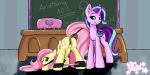 2_girls 2girls anus ass ball_gag classroom cutie_mark equine_anus equine_pussy female female_only female_pegasus female_unicorn fluttershy fluttershy_(mlp) friendship_is_magic horn looking_back my_little_pony pastel_(artist) pony presenting_hindquarters pussy spreader_bar starlight_glimmer starlight_glimmer_(mlp) tail top-down_bottom-up unicorn wings yuri