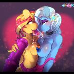 2019 2girls anthro areola blush breast_squish breasts breasts_frottage clothing colored_nails cum disembodied_penis dragk duo equestria_girls equine eyelashes eyeshadow female/female friendship_is_magic furry hair half-closed_eyes handjob high_res horn makeup male male/female mammal my_little_pony nipples penis sex sunset_shimmer tongue tongue_out trixie unicorn