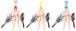  areolae beige_skin big_breasts blue_eyes blue_hair bluebullpen breasts choker female kairi kingdom_hearts namine nipples nude pussy red_eyes red_hair tattoo weapon x-blade xion yellow_eyes yellow_hair 