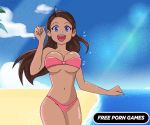 1girl ad advertisement beach bikini bouncing_breasts consensual_tentacles cum_inflation dark-skinned_female dark_skin gif impregnation pink_bikini pink_swimsuit pussy_penetration running swimsuit tentacle vaginal water_tentacle