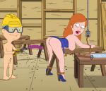  american_dad ass bondage bottomless breasts charlotte_(american_dad) construction erection goggles hardhat imminent_oral nipples no_panties nude penis sawhorse shaved_pussy thighs topless toshi_yoshida 