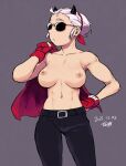 breasts helltaker justice_(helltaker) nipples sunglasses topless white_hair