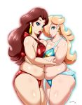  2019 2_girls bikini blue_bikini blue_swimsuit chubby female_only hair_over_one_eye nail_polish nintendo nipples painted_nails pauline princess_rosalina printed_swimsuit prints_bikini red_bikini red_nail_polish red_nails red_swimsuit signature speeds super_mario_galaxy super_mario_odyssey swimsuit thick yuri 