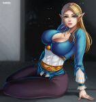 1girl alluring big_breasts blonde_hair breath_of_the_wild female_focus female_only flowerxl green_eyes high_res high_resolution long_hair nintendo pointy_ears princess_zelda tagme the_legend_of_zelda zelda