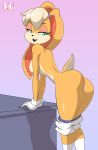 1girl 2019 animal_ears anthro ass bigdead93 bunny_ears bunny_tail gloves lola_bunny looking_back looney_tunes nude pussy shorts shorts_down sideboob space_jam table tail warner_brothers