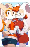 1girl 2_girls aged_up anthro big_breasts bow bowtie breast brown_eyes bunny cream_the_rabbit female_focus female_only furry hips holding_hands kojiro-brushard lagomorph lagomorph_humanoid large_ass looking_at_viewer original_character rabbit red_hair sega sonic_the_hedgehog_(series) sugar_the_rabbit tan_fur white_fur white_hair