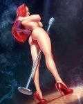  1girl 1girl 1girl ass big_breasts blue_eyes breasts clothing deviantart footwear full_body hair_over_one_eye high_heels high_resolution jessica_rabbit legs lipstick long_hair looking_at_viewer makeup microphone microphone_stand nikita_varb nipples red_hair shoes sideboob smoke thighs viewed_from_below who_framed_roger_rabbit 