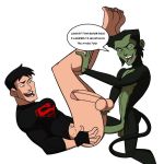 2boys anal anal_penetration anal_sex anus ass ass_fucking beast_boy butt conner_kent dc dc_comics english_text erect_penis erection fuck fucking garfield_logan gay green_penis green_skin human iyumiblue male mostly_nude penetration penis sex superboy yaoi young_justice