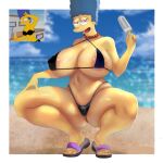 beach big_breasts blue_hair delta26 huge_breasts ice_cream marge_simpson milf mom pearls the_simpsons yellow_skin