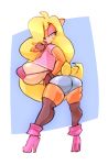 big_ass bigdad bikini blonde_hair bushy_tail crash_bandicoot_(series) hair_over_one_eye high_heels huge_breasts looking_back shirt_lift short_shorts stockings tawna_bandicoot thick_thighs