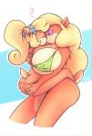 2girls ass ass_grab big_ass bikini blonde_hair breasts bushy_tail coco_bandicoot crash_bandicoot_(series) grabbing_ass holding huge_breasts kissing secretly_saucy smaller_female sony tawna_bandicoot thick_thighs yuri