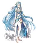 1girl 1girl anklet artist_request asymmetrical_legwear azura_(fire_emblem) bare_shoulders barefoot blue_hair blue_ribbon breasts detached_sleeves dress feet fingerless_gloves fire_emblem fire_emblem_fates fire_emblem_heroes gem gloves headband high_res jewelry kaya8 light_smile lips long_hair looking_to_the_side medium_breasts nintendo no_panties official_art pendant photoshop ribbon sidelocks strapless strapless_dress thighlet toes transparent_background veil very_long_hair white_dress white_legwear yellow_eyes