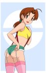  1girl alluring alternate_costume amber_eyes anime_milf ass brown_hair clothed cosplay creatures_(company) delia_ketchum delia_ketchum_(pokemon) female_human female_only game_freak garter_straps green_eyes gym_leader hanako_(pokemon) humans_of_pokemon jimryu jimryu_(artist) kasumi_(pokemon) kasumi_(pokemon_cosplay) looking_at_viewer misty_(pokemon) nintendo orange_hair pink_stockings pokemon pokemon_(anime) pokemon_(game) pokemon_red_green_blue_&amp;_yellow pokemon_rgby ponytail short_shorts shorts standing stockings 