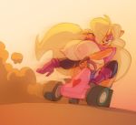 bigdad blonde_hair crash_bandicoot_(series) crash_team_racing go_kart hair_over_one_eye high_heels huge_breasts shirt_lift short_shorts stockings tawna_bandicoot thick_thighs