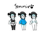  1girl black_eyes black_hair black_legwear black_nose black_panties blue_blush blue_sweater deltarune female_only hair_bun nude_female stockings tail temmie temmie_(deltarune) toby_fox undertale_(series) white_background white_fur 