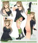 1girl 1girl :d :o alternative_bust_size armpits arms_up ass bangs big_breasts black_dress black_footwear black_gloves blush bow breasts brown_hair character_name choker clavicle ddal double_bun dress eyebrows_visible_through_hair fingerless_gloves fishnets girls_frontline gloves graph_paper green_bow green_eyes hair_between_eyes hair_bow hair_ornament high_resolution horizontal-striped_legwear horizontal_stripes impossible_clothes impossible_dress innie kneehighs leg_lift long_hair looking_at_viewer mary_janes mismatched_legwear multiple_views nopan one_arm_up open_mouth paipan parted_lips pussy rfb_(girls_frontline) shoes short_dress sidelocks smile socks split standing standing_on_one_leg standing_split stretch striped striped_legwear sweat tareme thighs third-party_edit uncensored vertical-striped_legwear vertical_stripes very_high_resolution