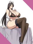 big_breasts black_bra black_panties curvy devil-v erect_nipples erect_nipples_under_clothes glasses huge_breasts long_hair mature mature_female megane plain_background shinmai_maou_no_testament simple_background sitting stockings white_background