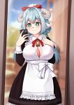  1girl blue_hair breasts cleavage fanart female_only kotone_asahi maid_uniform sheep sheep_girl solo_female vtuber 