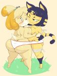 animal_crossing animal_crossing_new_leaf ankha ankha_(animal_crossing) big_ass big_breasts breasts_press canid canine canine_humanoid doubutsu_no_mori furry hair_tie isabelle_(animal_crossing) jingle_bell mammal mostly_nude nintendo ponytail purple_yoshi_draws secretary shih_tzu shizue_(doubutsu_no_mori) short_stack shortstack thick_ass thick_legs thick_thighs topless yellow_fur