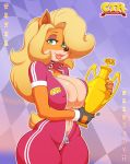  big_breasts blonde_hair crash_bandicoot_(series) crash_team_racing daxzor tawna_bandicoot thick_thighs tights trophy wide_hips 