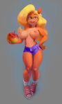  big_breasts biker_shorts blonde_hair crash_bandicoot_(series) gumdrops nipples short_shorts tawna_bandicoot thick_thighs topless 