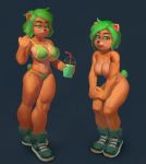  ami_bandicoot big_breasts bikini bushy_tail crash_bandicoot_(series) crash_team_racing flexing green_hair gumdrops muscular nude thick_thighs 