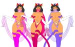  3_girls aladdin_(series) alternate_species arab bare_shoulders breasts brown_eyes catgirl dark-skinned_female disney face_veil female_abs female_focus female_only gold_earrings harem_girls_(aladdin) hips insanely_hot lips lipstick looking_at_viewer mole_under_eye navel nekohybrid thighs 