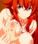  1boy 1girl bathroom big_breasts blue_eyes breasts erect_nipples groping high_resolution high_school_dxd high_school_dxd_hero hyoudou_issei large_filesize long_hair male nipples nude passione_(company) red_eyes rias_gremory screen_capture screencap stitched very_long_hair 