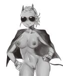 1girl 1girl 1girl areola big_breasts blind breasts cagez clavicle clothing curvaceous demon demon_girl demon_horns demon_tail female_only fingerless_gloves gloves greyscale helltaker high_resolution horns jacket jacket_on_shoulders justice_(helltaker) medium_breasts monochrome monster monster_girl navel nipples nude pubic_hair pussy sexually_suggestive shiny shiny_skin short_hair simple_background sketch smile standing sunglasses tail teeth thick_thighs thighs tinted_eyewear white_background wide_hips