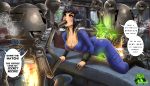  ass black_hair breasts english_text fallout fallout_4 hizzacked oral robot scissors speech_bubble spitroast text watermark 