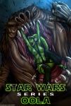 1girl alien breasts exposed_breasts female female_alien fishnets green_skin looking_at_viewer male mostly_nude nyte oola open_mouth rancor return_of_the_jedi saliva slave_collar star_wars twi'lek vore