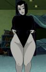 1girl big_breasts dc_comics edit female_focus goth hourglass_figure khexxi leotard pinup pinup_pose pose posing raven_(dc) risenhentaidemon tagme teen_titans wide_hips