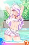 1girl 2016 abs armpits belly_button bikini clothes diamond_tiara_(mlp) female female_only friendship_is_magic hair_over_one_eye hands_behind_head humanized long_hair maniacpaint midriff my_little_pony navel open_mouth outdoor outside patreon small_breasts solo standing standing_in_water swimming_pool swimsuit tiara web_address web_address_with_path young