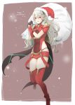  1girl armor artist_request bag blush christmas corrin_(fire_emblem) corrin_(fire_emblem)_(female) cosplay fire_emblem fire_emblem_fates hairband hat long_hair looking_at_viewer nintendo pointy_ears pyra_(cosplay) red_eyes robaco santa_hat smile white_hair xenoblade_(series) xenoblade_chronicles_2 