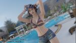 alluring bikini hat miharu_hirano mura_tpg namco posing sandals shorts star_shaped_sunglasses sunglasses swimming_pool tekken tekken_tag_tournament_2