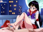  1boy 1girl bishoujo_senshi_sailor_moon choker clothed_female_nude_male earrings elbow_gloves erection footjob gloves high_heels high_heels_removed hino_rei legs long_hair male/female outdoor outside painted_toenails panties penis rankerhen red_high_heels red_skirt rei_hino sailor_mars sailor_moon serafuku skirt tiara upskirt white_panties 