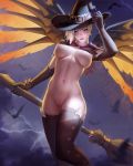 activision angela_ziegler areola bats big_breasts blizzard_entertainment blonde breasts broom clitoral_hood elbow_gloves gloves hat high_resolution mercy_(overwatch) navel nipples nude overwatch red_eyes stockings uncensored very_high_resolution wings witch_hat witch_mercy_(overwatch) zarory