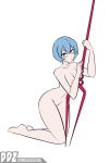 1girl breasts dankodeadzone female female_only kneel lance_of_longinus looking_at_viewer neon_genesis_evangelion nude on_knees red_eyes rei_ayanami short_hair solo_female white_background