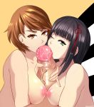 1boy 1girl 2_girls areola breasts bwc double_fellatio double_paizuri erection fellatio hetero hifumi_togo high_resolution huge_penis licking licking_penis looking_at_viewer male multiple_girls multiple_paizuri nipples oral paizuri penis persona persona_3 persona_5 pov sowilo takeba_yukari threesome tougou_hifumi